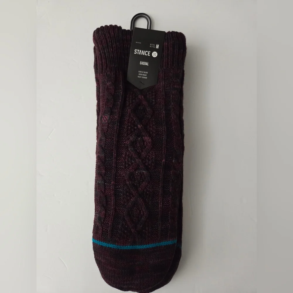 Stance Mens Habitat Burgundy Slipper Crew Socks Heavy Cushion Sherpa Size M